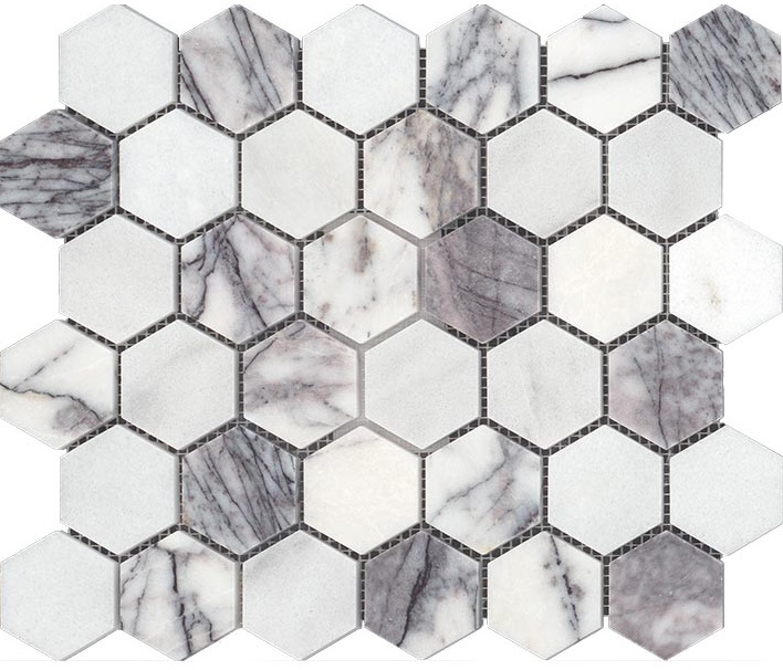 Мозаика L'Antic Colonial Essential Hexagon Lilac Pulido 100313999, цвет белый серый, поверхность полированная, шестиугольник, 258x298