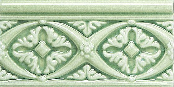 Бордюры Adex ADMO4005 Relieve Bizantino C/C Verde Claro, цвет зелёный, поверхность глянцевая, прямоугольник, 75x150