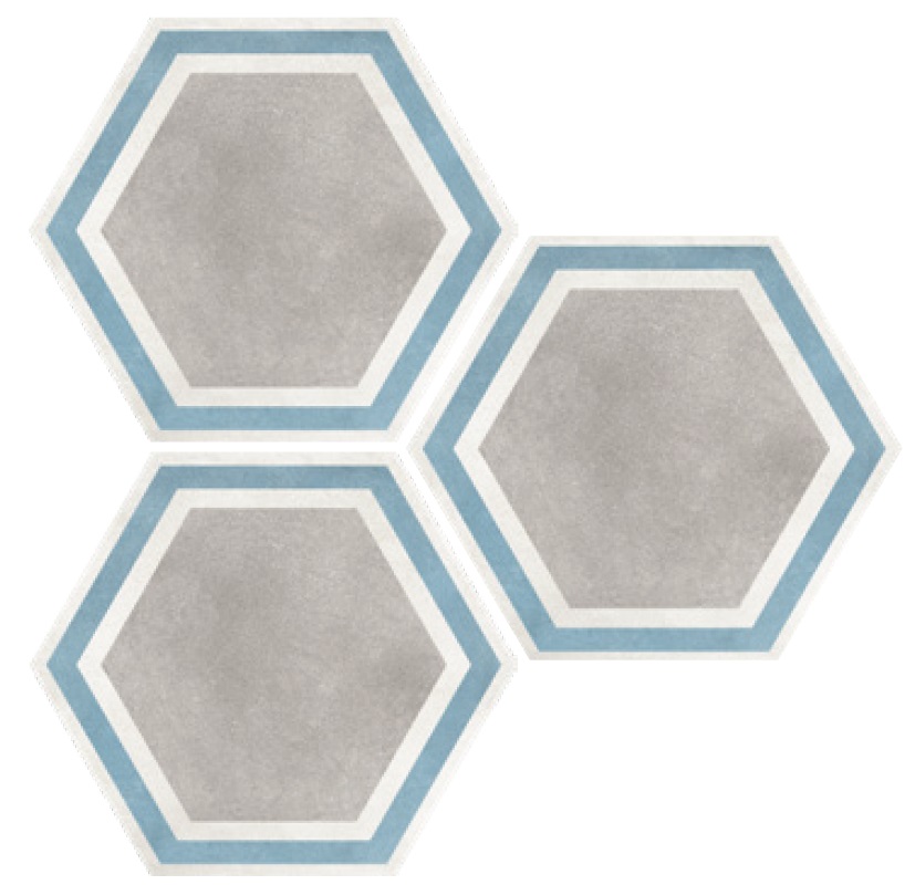 Керамогранит Elios Hexagon Frame Grey 00ZE0C8, цвет белый серый голубой, поверхность матовая, шестиугольник, 254x292