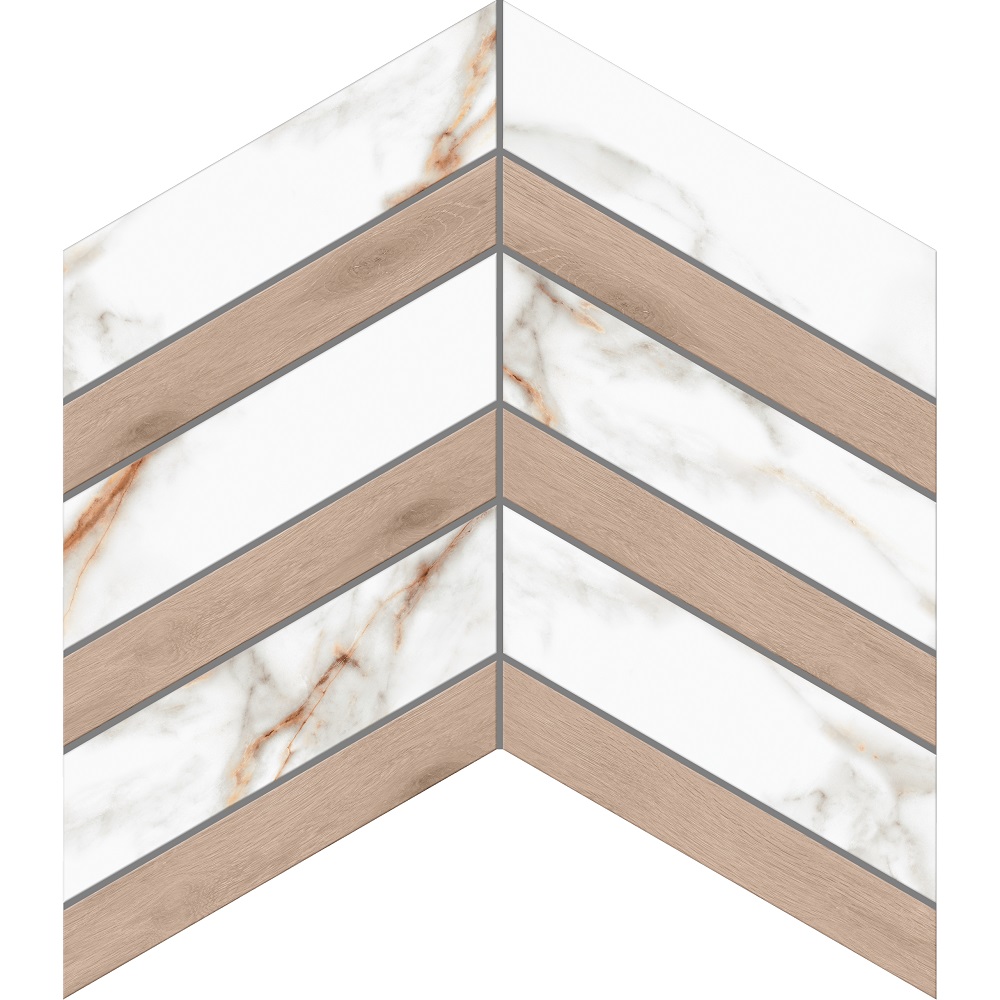 Мозаика Ametis By Estima Selection Oak SM03/SI01 Chevron Неполированный 37,5x29x10 67302, цвет белый коричневый, поверхность матовая, шеврон, 290x375