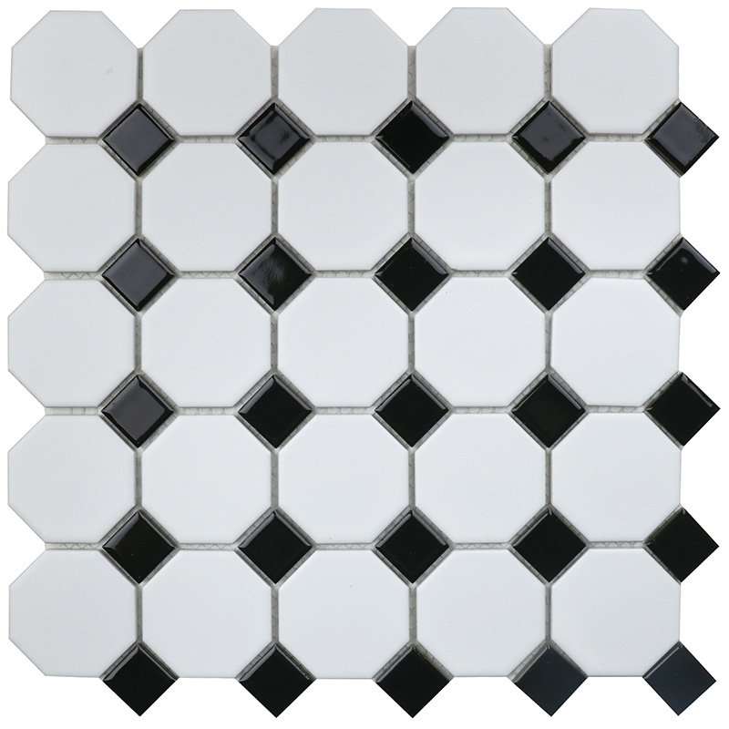 Мозаика Starmosaic Homework Octagon Small White Black Matt, цвет чёрно-белый, поверхность матовая, восьмиугольник, 295x295