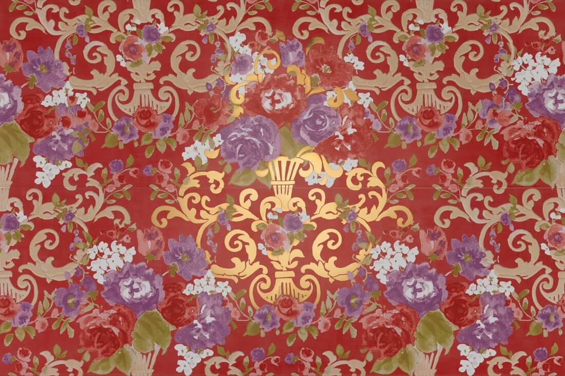 Панно Petracers Primavera Fioritura Oro Su Rosso, цвет бордовый, поверхность глянцевая, прямоугольник, 650x977