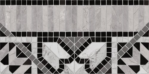 Декоративные элементы Vives Via Appia Cenefa Samos Negro, цвет чёрно-белый, поверхность полированная, прямоугольник, 217x435