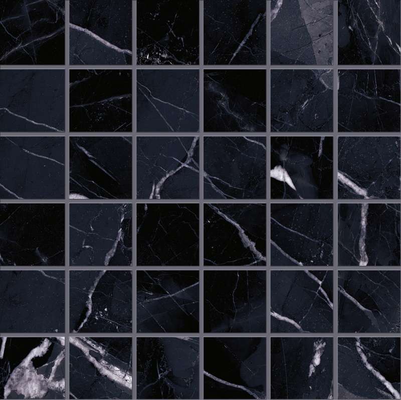 Мозаика Emilceramica (Acif) Tele Di Marmo Revolution Mosaico 5X5 Calacatta Black Lapp EHP3, цвет чёрный, поверхность лаппатированная, квадрат, 300x300