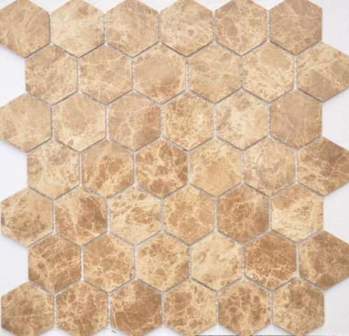 Мозаика Caramelle Mosaic Pietrine Hexagonal Emperador Light Mat, цвет бежевый, поверхность матовая, шестиугольник, 295x305