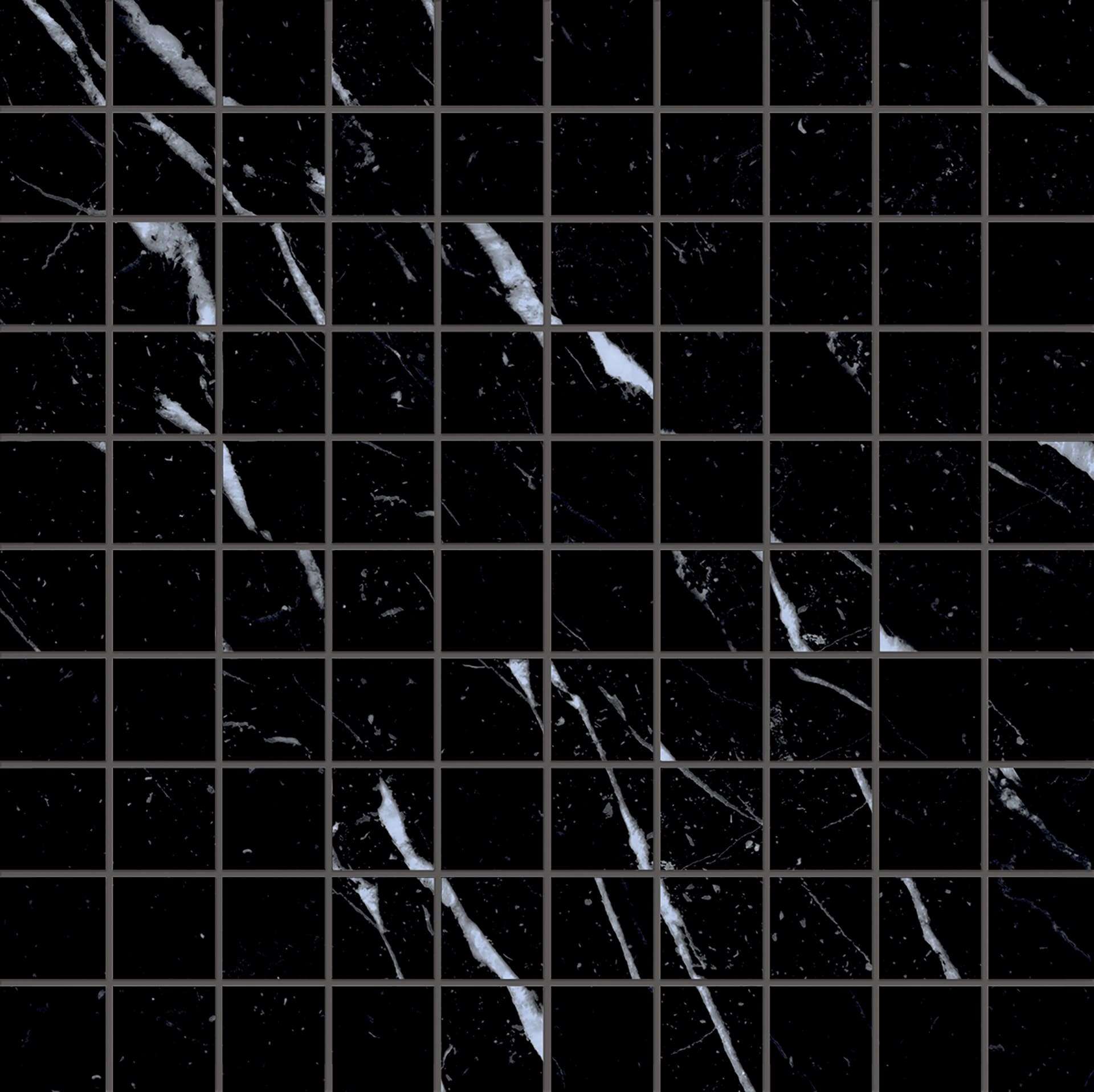 Мозаика Emilceramica (Acif) Tele Di Marmo Selection Mosaico 3X3 Nero Marquinia Nat EK4U, цвет чёрный, поверхность матовая, квадрат, 300x300