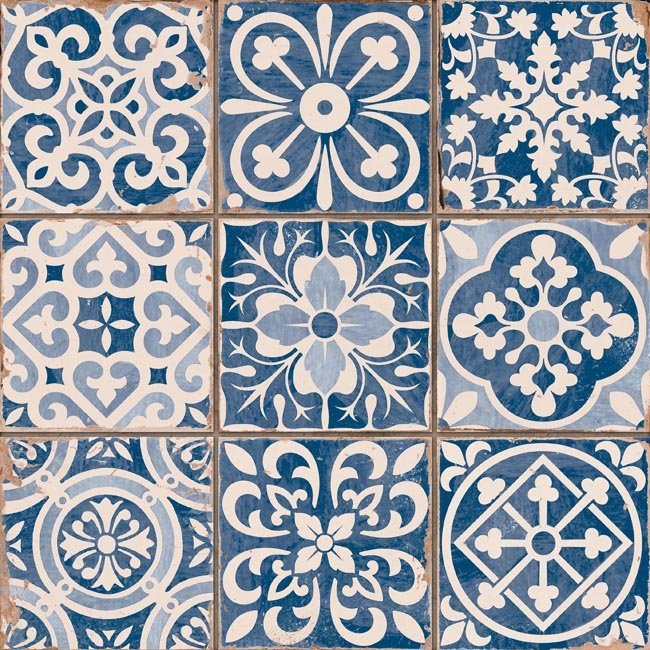 Керамическая плитка Peronda FS Faenza-A 13618, цвет белый синий, поверхность матовая, квадрат, 330x330