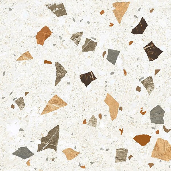 Керамогранит Orinda Terrazzo Satin, цвет белый разноцветный, поверхность сатинированная, квадрат, 600x600