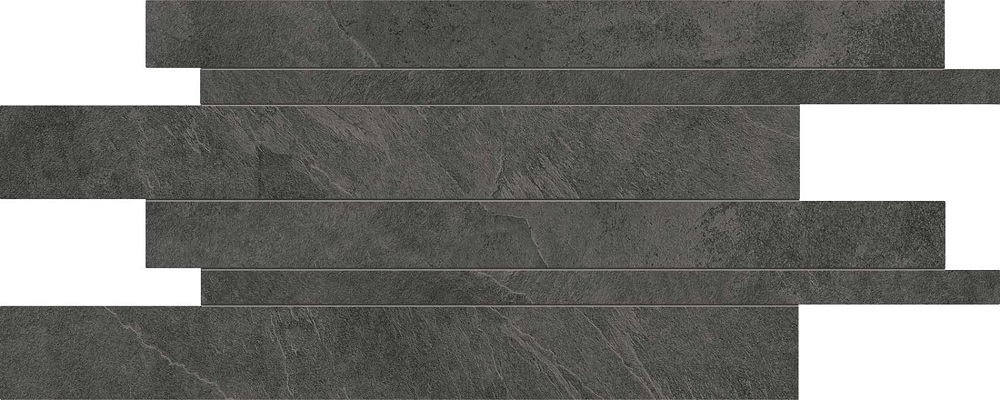 Мозаика Ergon Cornerstone Listelli Sfalsati Slate Black E2SN, цвет чёрный, поверхность натуральная, прямоугольник, 300x600