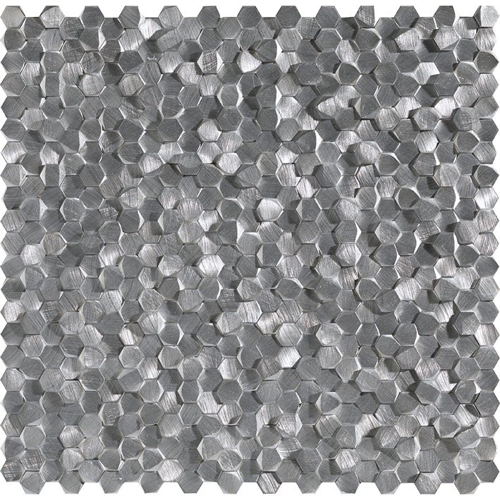 Мозаика L'Antic Colonial Gravity Aluminium 3D Hexagon Metal L244008661, цвет серый, поверхность глянцевая 3d (объёмная), шестиугольник, 304x310