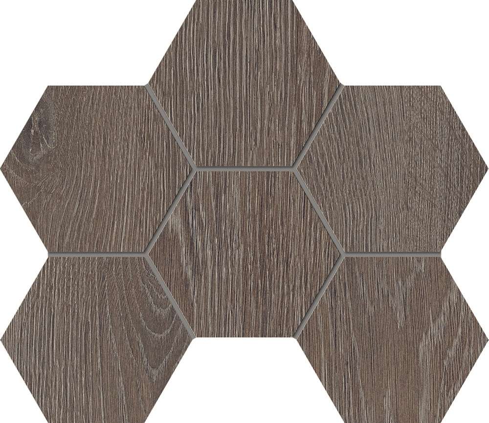 Мозаика Estima Kraft Wood Mosaic Hexagon Wenge KW03 70623, цвет коричневый, поверхность структурированная, шестиугольник, 250x285