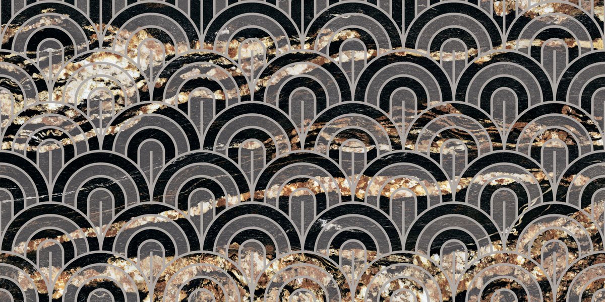 Декоративные элементы Ariana Nobile Dec Ventagli Black Taurus Lux PF60006836, цвет чёрный золотой, поверхность полированная, прямоугольник, 600x1200