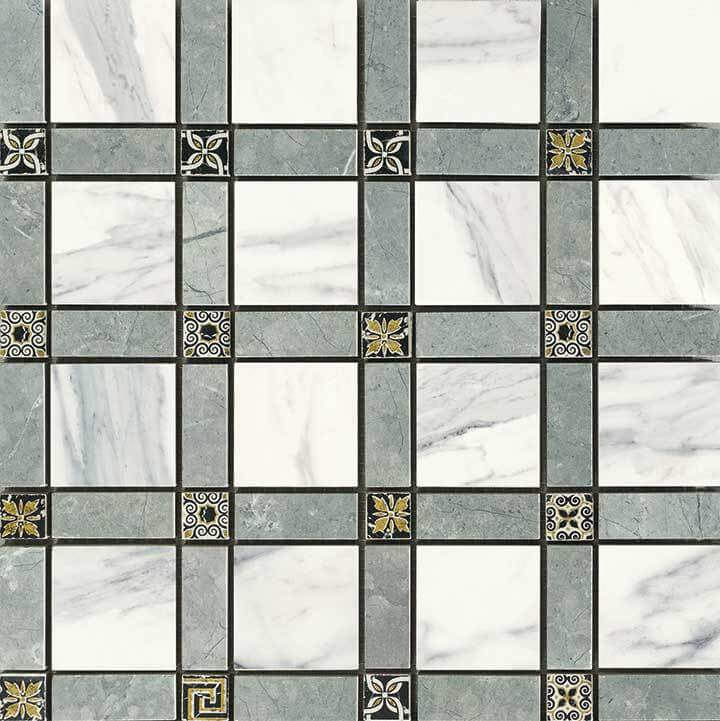 Декоративные элементы Novabell Cassettone Calacatta Bianco Lapp., цвет чёрно-белый, поверхность лаппатированная, квадрат, 300x300