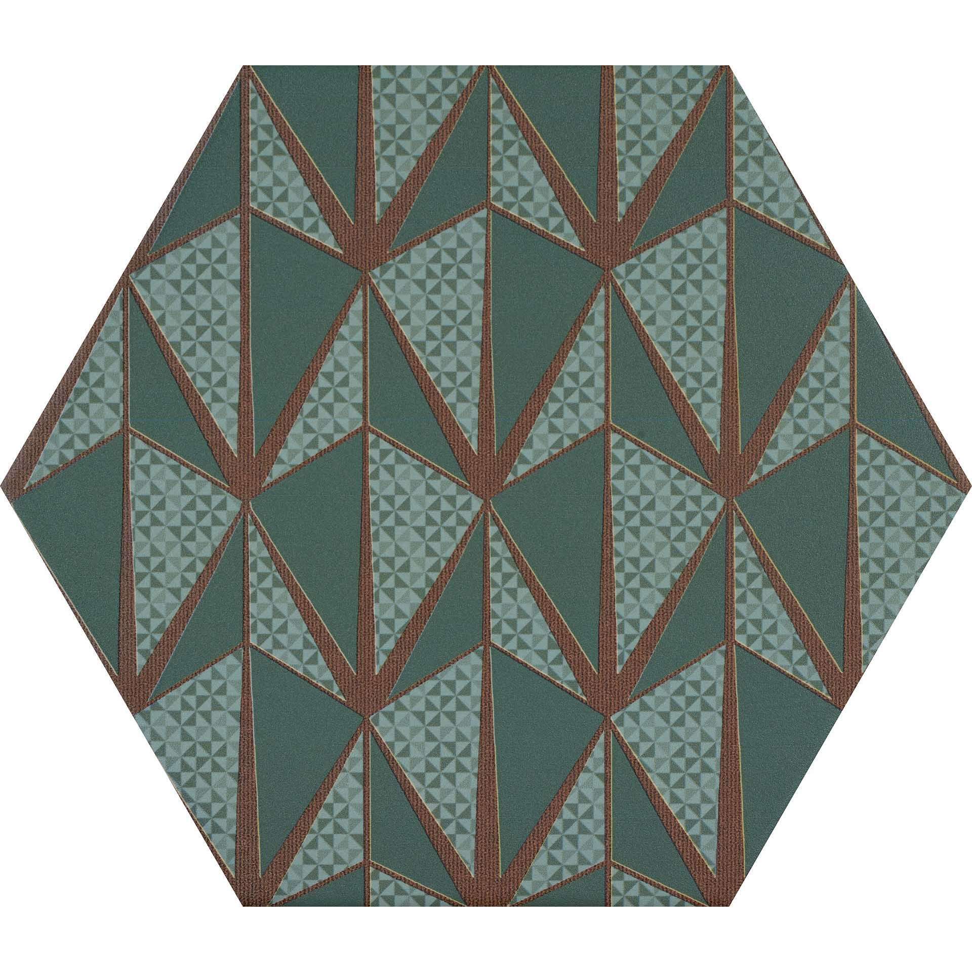 Керамогранит Ornamenta Decor Diamond DE23DA, цвет зелёный, поверхность матовая, шестиугольник, 200x230