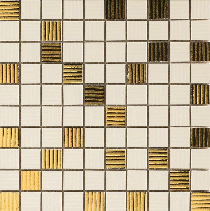 Мозаика Versace Gold Mosaici Riga Crema Oro 68902, цвет бежевый, поверхность глянцевая, квадрат, 250x250