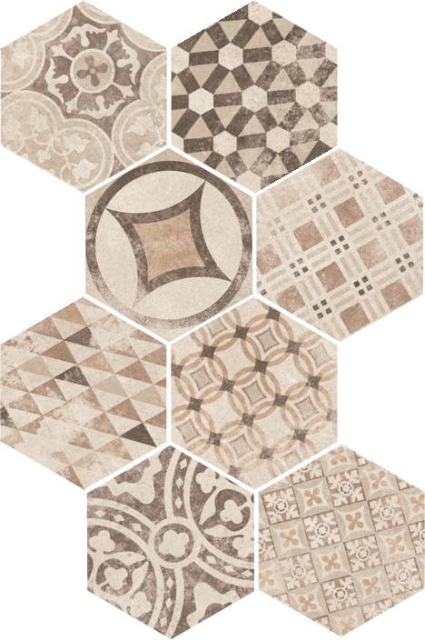 Декоративные элементы Equipe Hexatile Cement Garden Sand 22098, цвет бежевый, поверхность матовая, шестиугольник, 175x200