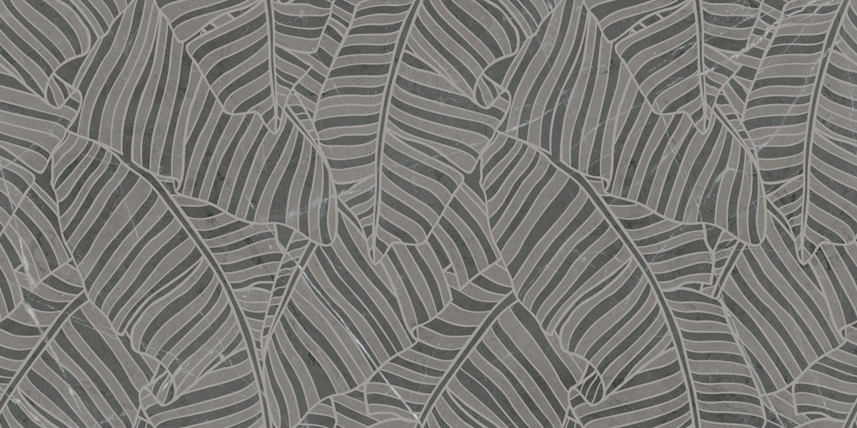 Декоративные элементы Ariana Nobile Dec Foglie Grey Grafite Lux PF60006835, цвет серый, поверхность полированная, прямоугольник, 600x1200