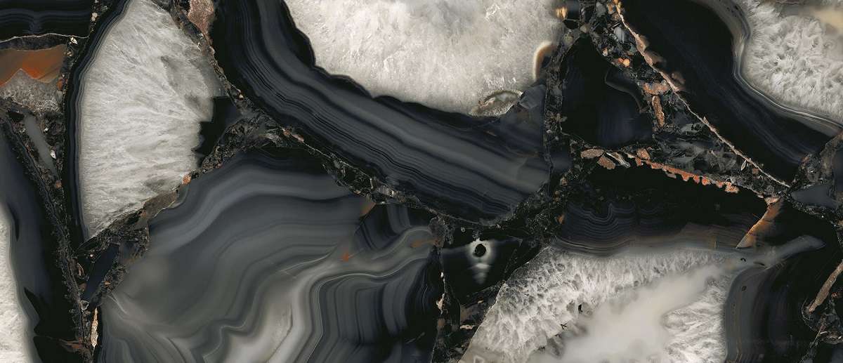 Широкоформатный керамогранит Emilceramica (Acif) Tele Di Marmo Precious Agate Black Lappato ELMK, цвет чёрно-белый, поверхность лаппатированная, прямоугольник, 1200x2780