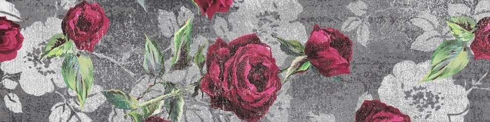 Декоративные элементы Panaria Glance Listello Dark Roses PG2GCS2, цвет разноцветный тёмный, поверхность матовая, прямоугольник, 225x900
