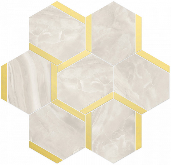 Мозаика Vallelunga Nolita Esagona Bacchetta Oro Satin 6001119, цвет бежевый, поверхность сатинированная, шестиугольник, 280x300