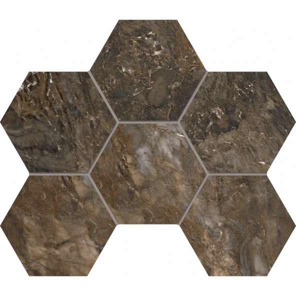 Мозаика Estima Bernini Dark Brown BR04 Hexagon Неполированный 25x28,5 67344, цвет коричневый, поверхность матовая, шестиугольник, 250x285