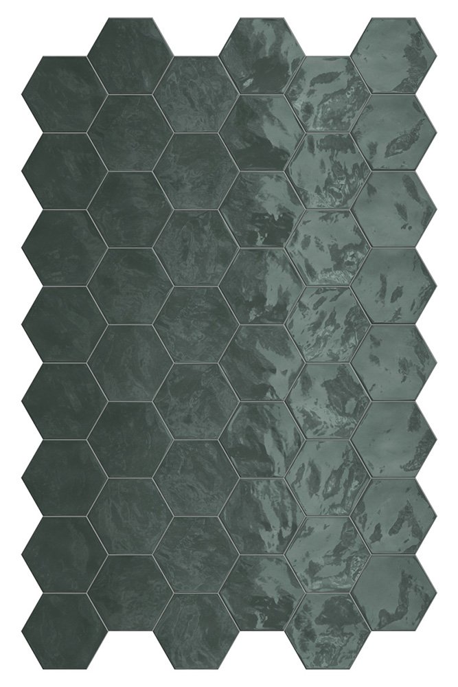 Мозаика Terratinta Hexa Green Echo TTHXW07G, цвет зелёный, поверхность глянцевая, шестиугольник, 150x173