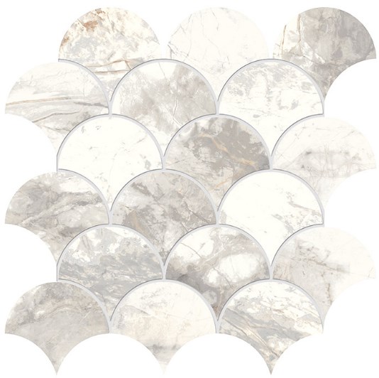 Мозаика Edimax Golden Age Mosaico Shell White, цвет белый, поверхность матовая, чешуя, 300x300