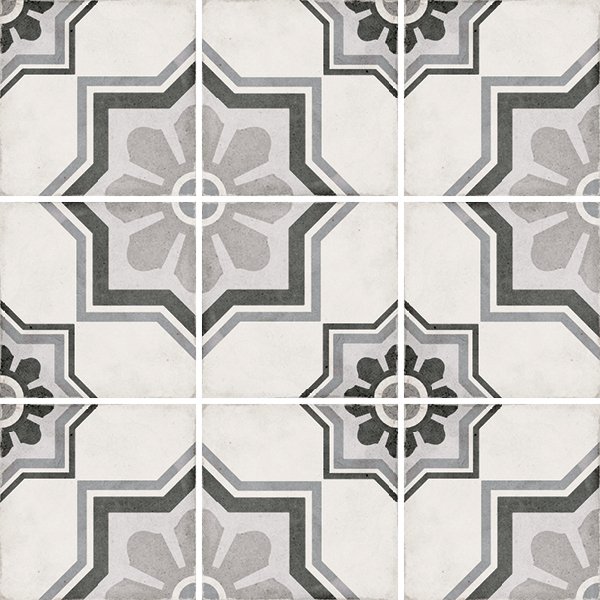 Декоративные элементы Equipe Art Nouveau Capitol Grey 24413, цвет чёрно-белый, поверхность матовая, квадрат, 200x200