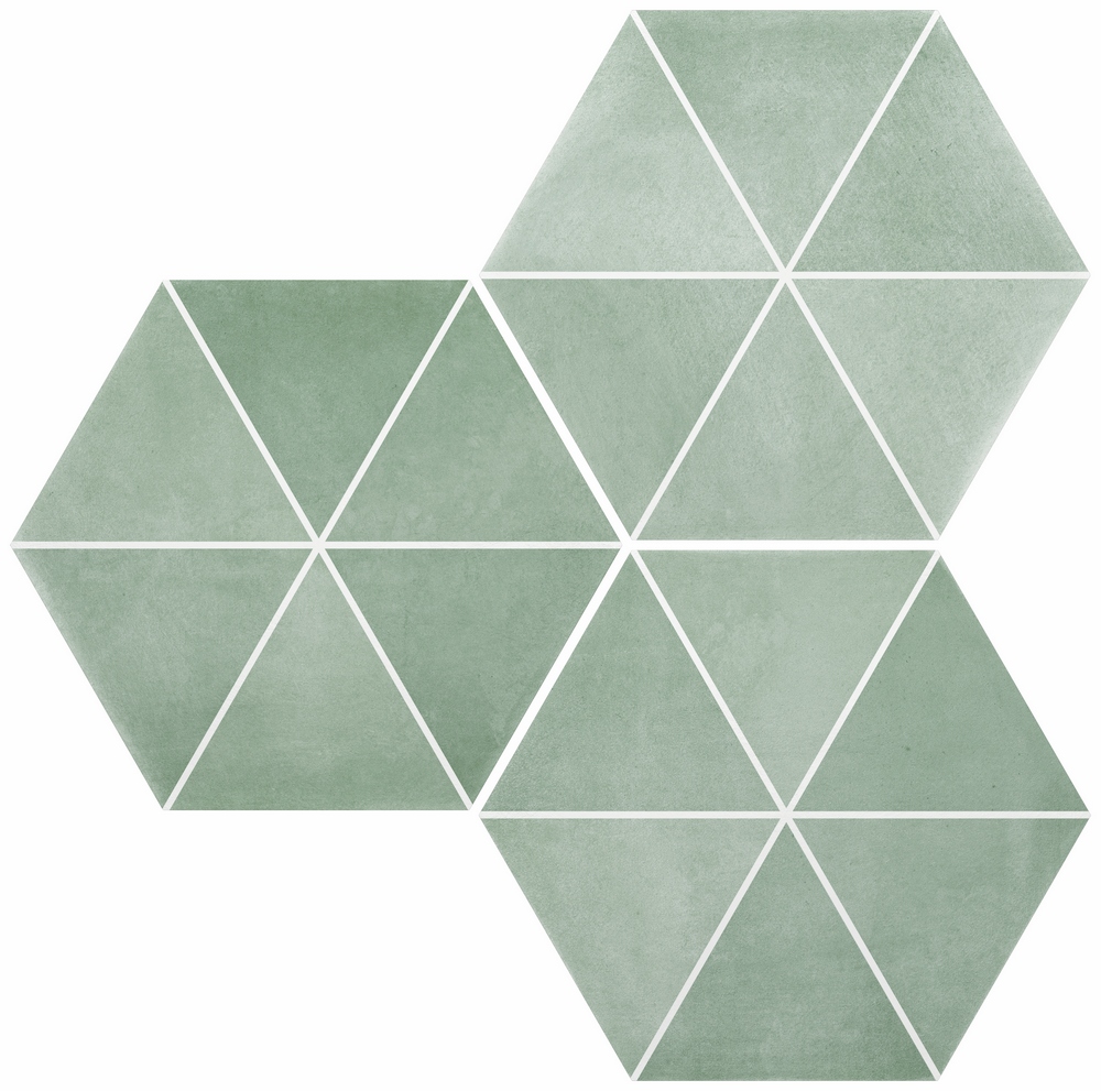 Керамогранит Durstone Six Cementine Capri Aqua, цвет зелёный, поверхность матовая, шестиугольник, 230x270