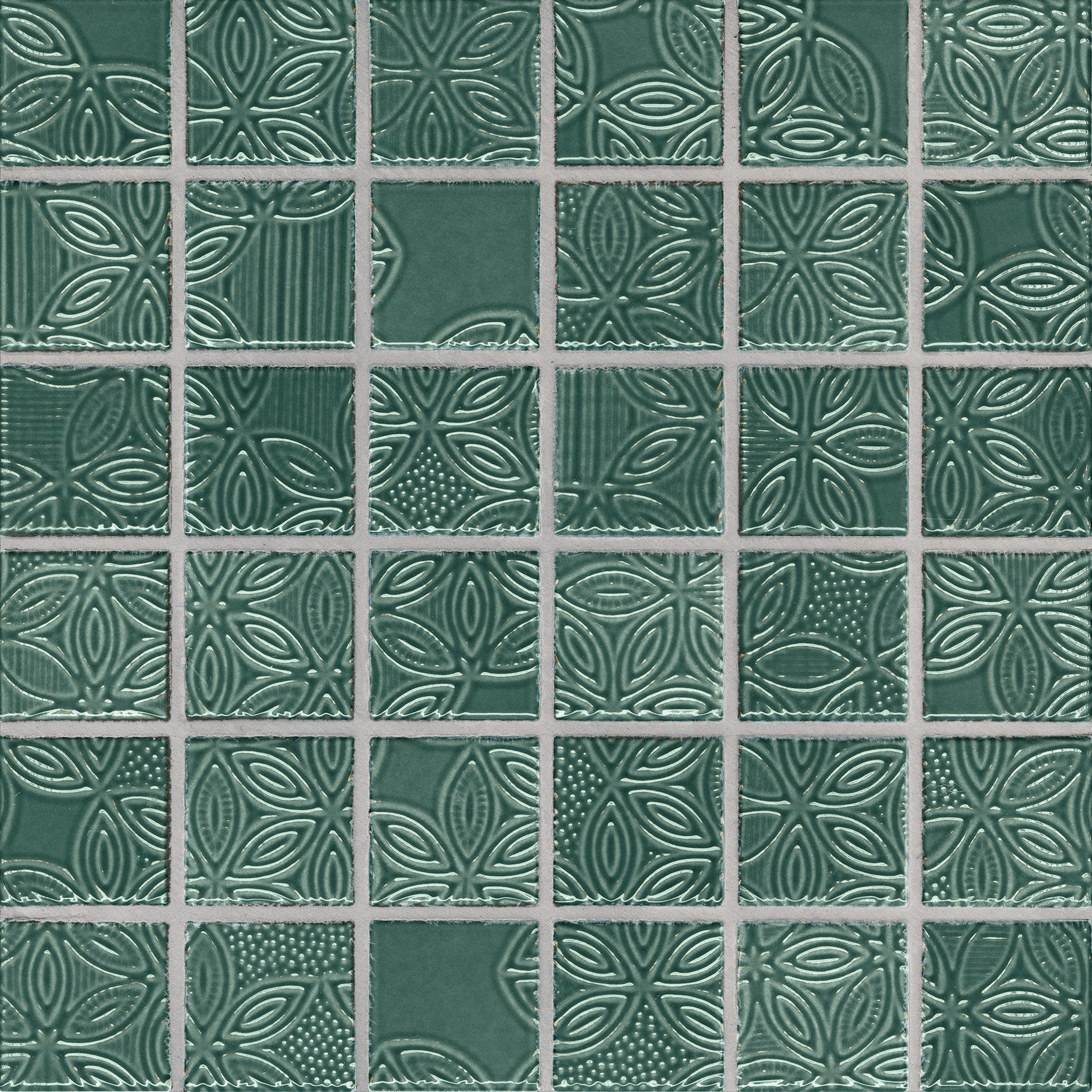Мозаика Jasba Floris Grun Intensiv 46157H, цвет зелёный, поверхность глянцевая, квадрат, 297x297