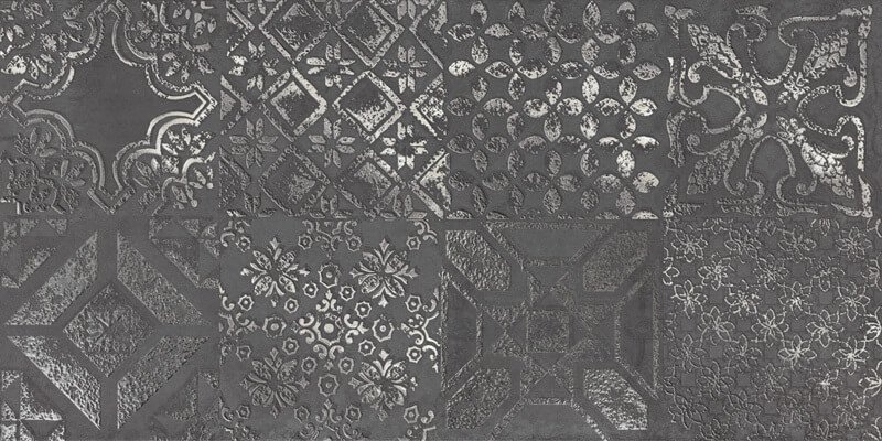 Декоративные элементы Abitare La Ceramica Icon Dec. Patchwork Black Lapp., цвет серый, поверхность лаппатированная, прямоугольник, 300x600