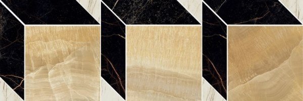 Мозаика Versace Marble Mos.Cube Nero-Oro-Bianco 240852, цвет белый чёрный золотой, поверхность лаппатированная, прямоугольник, 195x585