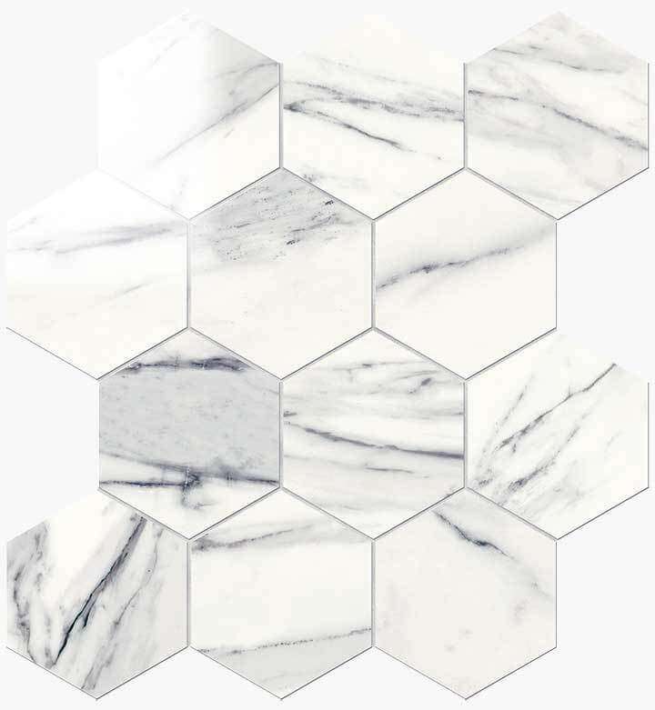Мозаика Novabell Esagona Calacatta Bianco Lapp. IMP 883L, цвет белый, поверхность лаппатированная, прямоугольник, 252x291
