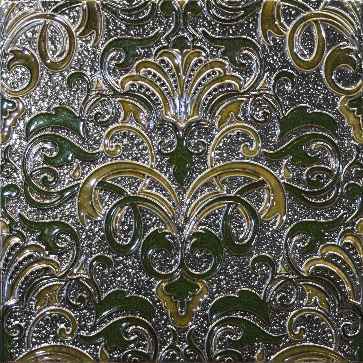 Декоративные элементы Absolut Keramika Composition Damasco Botella, цвет зелёный, поверхность глянцевая, квадрат, 300x300