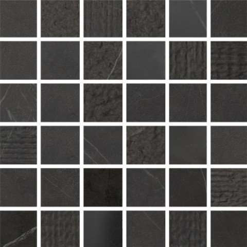 Мозаика Impronta Lux Experience Pietra Grey Mos Mix MW023MM, цвет чёрный, поверхность матовая лаппатированная структурированная, квадрат, 300x300