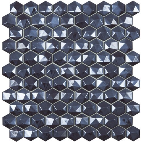 Мозаика Vidrepur Hex Diamond № 374d, цвет чёрный, поверхность глянцевая, прямоугольник, 307x317