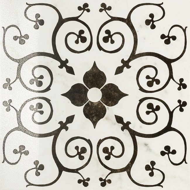 Декоративные элементы Italon Charme Pearl Inserto Bouquet Lux 610080000155, цвет чёрно-белый, поверхность полированная, квадрат, 590x590