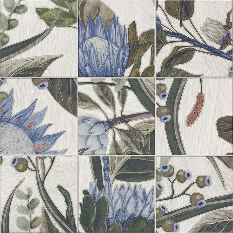 Декоративные элементы Mainzu Bottega Decor Blue Leaves, цвет разноцветный, поверхность матовая, квадрат, 200x200