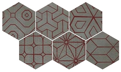 Декоративные элементы Cir Mat Dec Red Mix Smoke 6 Esagona 1055568, цвет серый, поверхность матовая, прямоугольник, 240x277