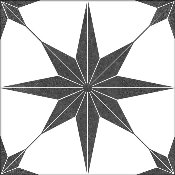 Керамогранит Codicer Stella Nero, цвет чёрно-белый, поверхность матовая, квадрат, 250x250