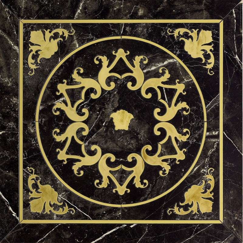 Декоративные элементы Versace Emote Cassettone Nero 262780, цвет чёрный золотой, поверхность полированная, квадрат, 780x780