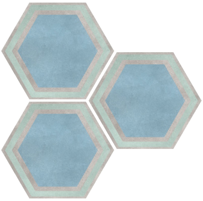 Керамогранит Elios Hexagon Frame Blue 00ZE0C5, цвет серый голубой, поверхность матовая, шестиугольник, 254x292