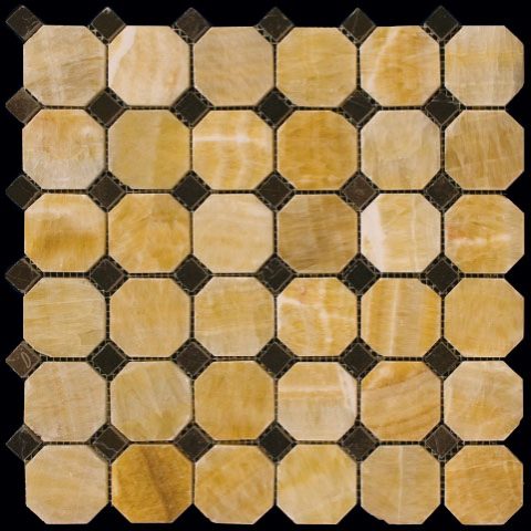 Мозаика Natural Mosaic Octagon (4,8х4,8+1,5x1,5) M073+M076-BP, цвет оранжевый, поверхность полированная, восьмиугольник, 305x305
