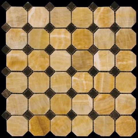 Мозаика Natural Mosaic Octagon (4,8х4,8+1,5x1,5) M073+M076-BP, цвет оранжевый, поверхность полированная, восьмиугольник, 305x305