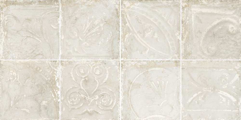 Керамогранит Eco Ceramica Tin Tiles Patina Metal White In Relief, цвет белый, поверхность матовая, квадрат, 300x300