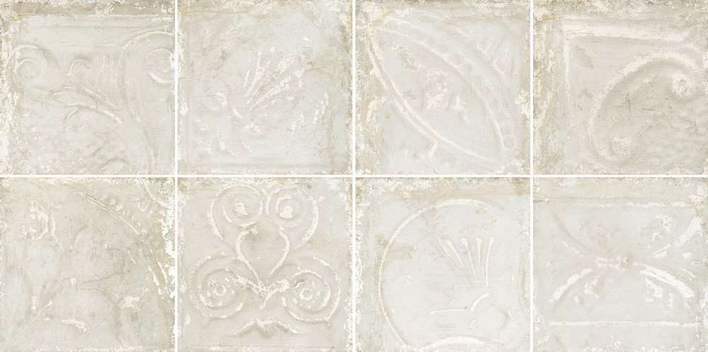 Керамогранит Eco Ceramica Tin Tiles Patina Metal White In Relief, цвет белый, поверхность матовая, квадрат, 300x300