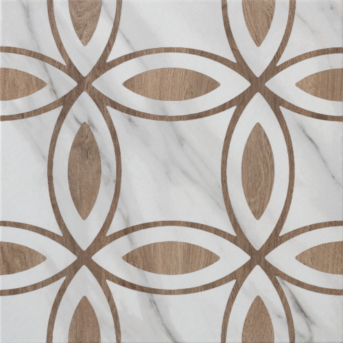 Керамогранит Keradom Marble & Wood Decoro 3, цвет белый коричневый, поверхность матовая, квадрат, 250x250