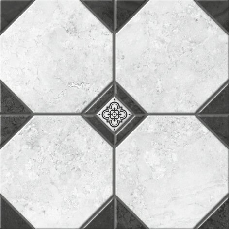 Керамогранит Керамин Керамогранит Лимбург 7 Белый, цвет чёрно-белый, поверхность матовая, квадрат, 400x400