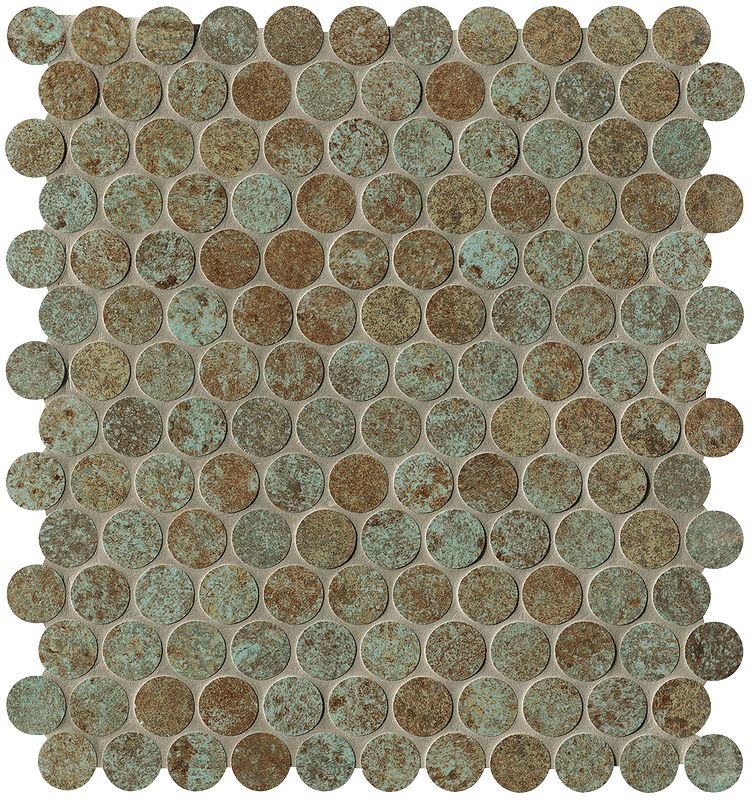 Мозаика Fap Sheer Deco Rust Round Mosaico fPDJ, цвет коричневый зелёный, поверхность матовая, круг и овал, 295x325