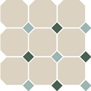 Керамогранит Topcer Octagon New 4416 Oct13+18-A White Octagon 16/Turquoise 13 + Green 18 Dots, цвет бирюзовый, поверхность матовая, квадрат, 300x300